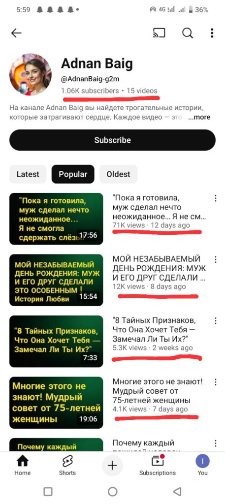 Organic Russion Monetized Channel Available